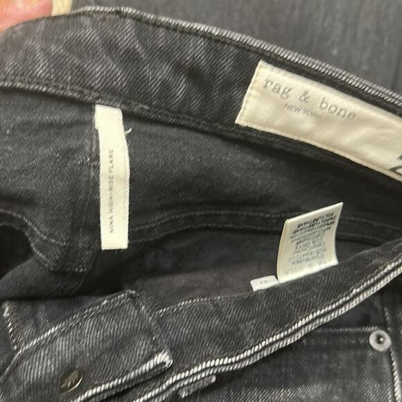 Rag & Bone Nina High Rise Shark Bite Hem Flare Denim Jeans Clean Onyx Size 24 - Picture 11 of 12